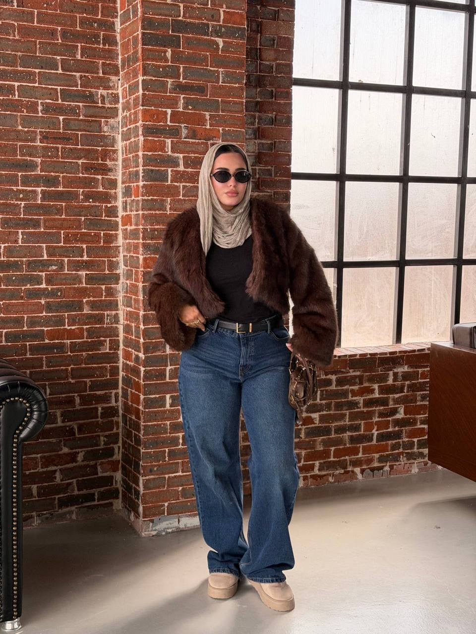Cropped fur jacket