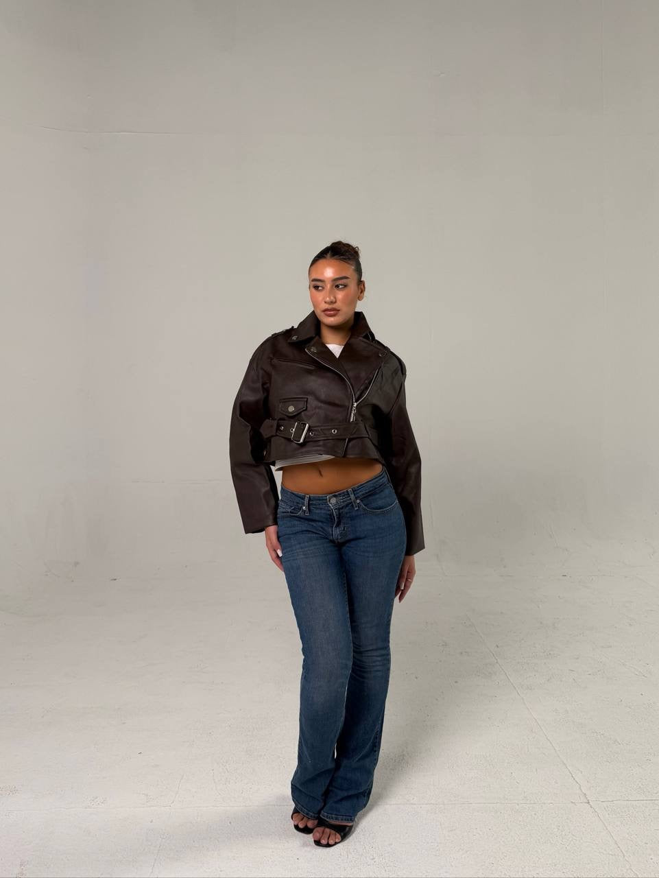 Cropped leather jacket